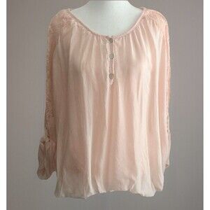 Belle France Sheer Pink Silk Blend Layered Lined Blouse Lace Bubble Hem L Italy